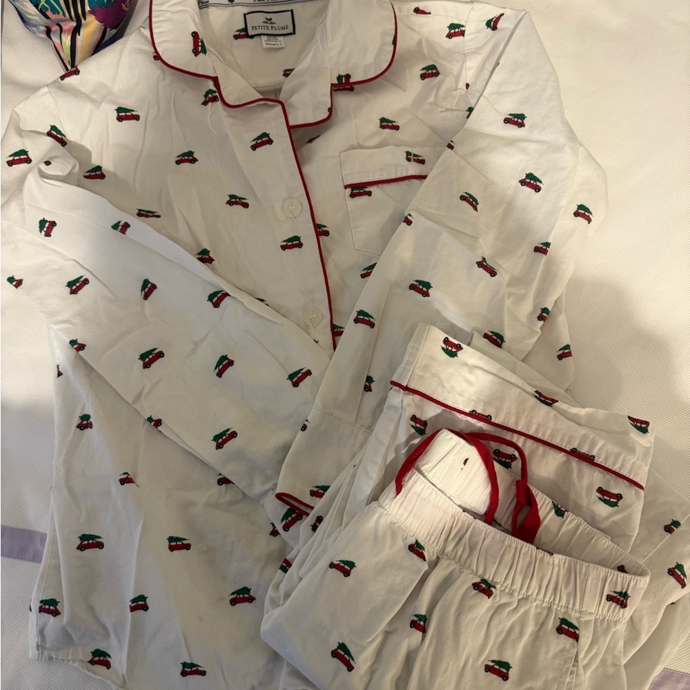 Elegant White Pajama Set with Red Accents